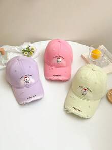 1pc New Summer Women's Embroidered Puppy Baseball Cap, Deep Crown Snapback Hat, Personalized Distressed Sun Protection Hat - Multicolor - View 3