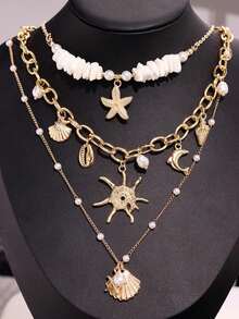2pcs/Set Kalung Lumba-lumba Cangkang Berlian Imitasi Desain Elegan Unik Gaya Bohemian, Kalung Choker Serbaguna untuk Pakaian Pantai Musim Panas - MultiWarna - View 3