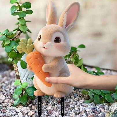 2D Acrylic Plush Cartoon Rabbit Garden Stake, Garden Decor, Holiday Atmosphere Decoration