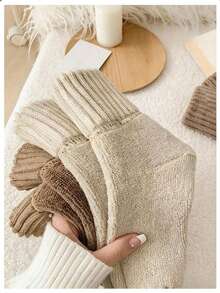 5双装女士保暖加厚针织柔软复古休闲船袜，蓬松针织袜，适合搭配雪地靴或踝靴，可选2/6/10/20双装 - 彩色 - 查看 3