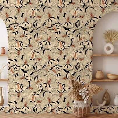 复古花卉图案自粘墙纸，家居装饰