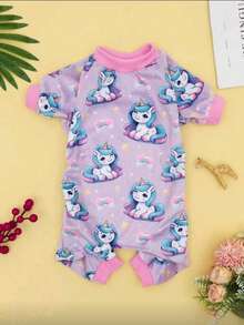 1pc Unicorn Print Pet Pajamas, Suitable For Small And Medium Dogs - Purple - View 1