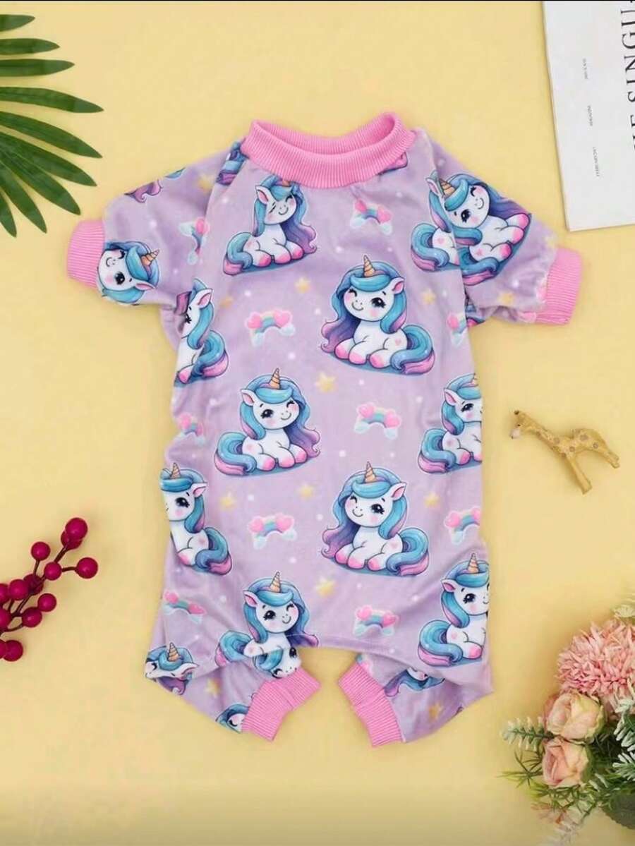 1pc Unicorn Print Pet Pajamas, Suitable For Small And Medium Dogs - Purple - View 1