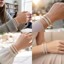 MDFUN Vòng tay tennis, mạ vàng 18K/bạch kim, hai hàng đá Cubic Zirconia tròn 3.0mm, vòng tay phong cách hip hop đính đá lấp lánh. - bạch kim - Xem 7