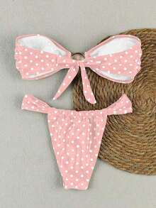 Women's Summer New Arrival: European & American Style, Sexy, Casual, Brown & White Polka Dot, Strapless, Beach Vacation, Bikini Swimsuit - 粉色 - 查看 4