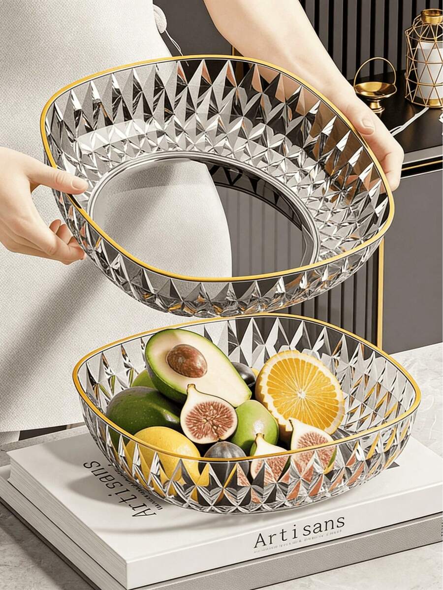 奢华菱形图案水果盘，大容量，透明塑料材质，适用于家居、客厅，可摆放干果和零食 - 彩色 - 查看 1
