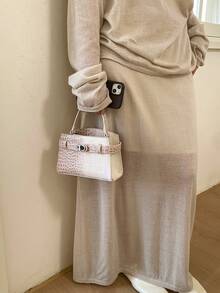 2026 New Arrival Niche Crocodile Embossed Patchwork Handbag, Chic Mini Square Bag, Fashion Versatile Shoulder Bag For Women, Suitable For Commuting & Dating - Pink - View 5