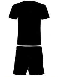 RGETH Men's Casual Two-Piece Set With Digital Print Summer English Love Bear Pattern, Round Neck Short Sleeve T-Shirt And Drawstring Shorts With Pockets, Knitted Round Neck, Slight Stretch, Regular Fit Summer Outdoor Sportswear Shirts Mens Clothes - Nhiều màu 6 - Xem 4