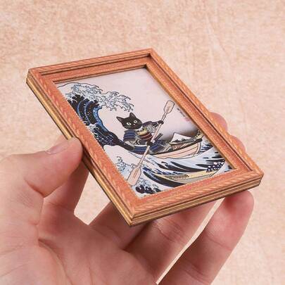 1个冲浪武士猫造型木质冰箱贴，工艺礼品，适合装饰家居冰箱和邮箱！