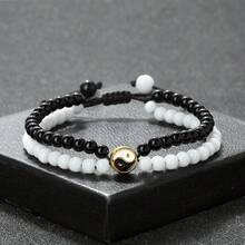 1件阴阳太极串珠编织手链，可调节双排天然石手镯，男女情侣幸运护身符饰品礼品 - 彩色 - 查看 10