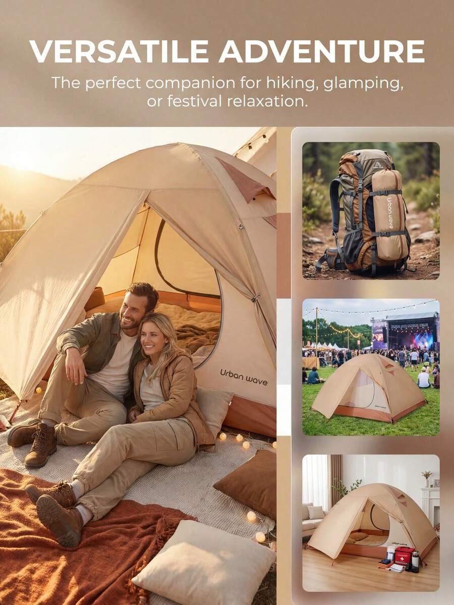 【URBANWAVE】双人背包帐篷，超轻徒步帐篷，四季通用背包帐篷，采用防撕裂尼龙帐篷面料，轻便露营帐篷，小型打包帐篷及超轻庇护系统 - A - 查看 1
