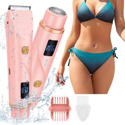 Women's Electric Shaver With Dual Heads, Electric Razor With Ceramic Blades, USB Rechargeable, LED Display, Suitable For Underarms, Legs, Body, Face, Pink