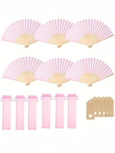 浪漫粉色折扇及感谢卡套装 - 适用于婚礼、派对、装饰、工艺品、家居装饰及礼品。优雅的扇形设计，经久耐用。感恩节礼物