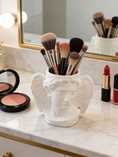 1pc Nordic Retro Angel Shaped Pen Holder & Storage Box, Desktop Makeup Brush Holder, Lightweight Anti-Slip Design, Home Living Room Bedroom Decor, Elegant Flower Vase, Suitable For Home Decor, Office Desk Accessories, Dried/Fresh Flower Arrangement, Birthday/Graduation Gift, Back To School Room Decor, School Supplies