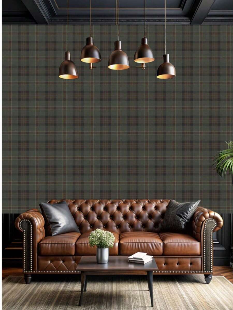 深绿色格子壁纸 - 农舍风格墙纸，复古苏格兰格子图案，可移除自粘型 - 1PC - 查看 1