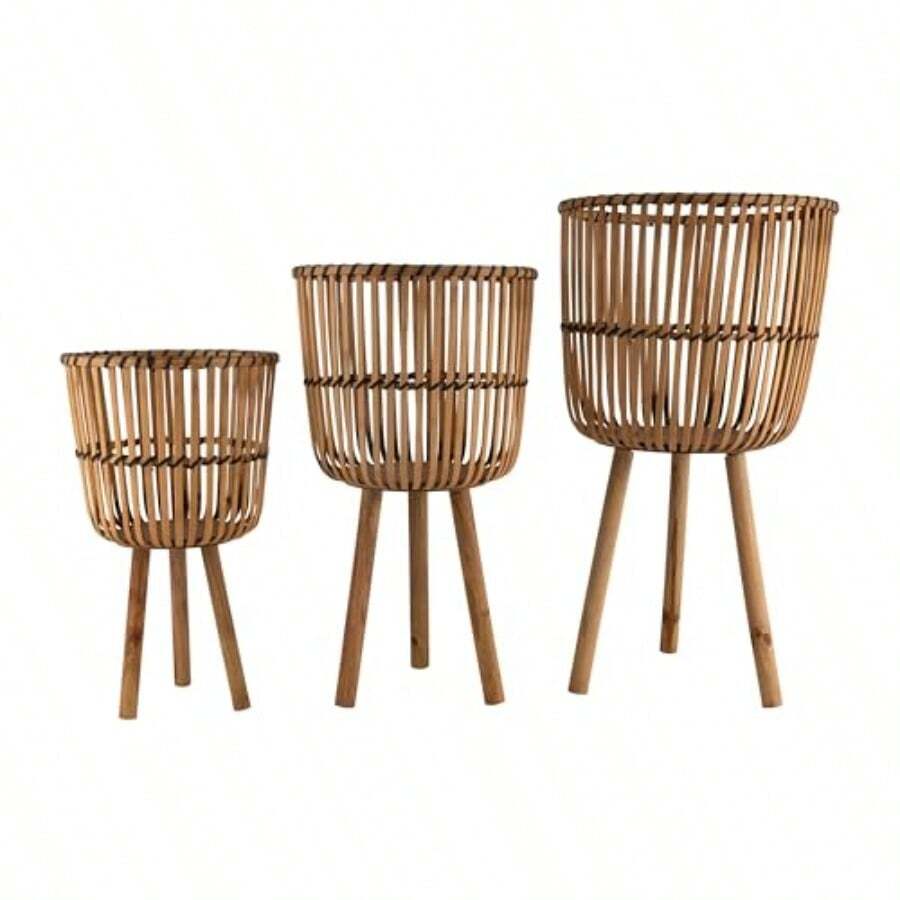 Sagebrook Home Macetas de Madera de bambú con Soportes rústicos Soportes para Plantas de Interior y Exterior para decoración del hogar y el jardín Juego de 3 Color marrón - Marrn - Ver 1