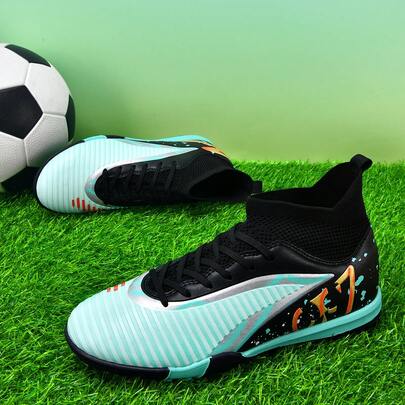 1双高帮足球鞋，带钉TF鞋底，防滑，男女通用专业训练比赛鞋