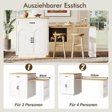 Kitchen Island / Kitchen Cabinet / Buffet Cabinet / Bar Cabinet, With Pull-Out Table, 2 Drawers, 4 Doors, Black/White - White - View 3