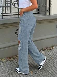 Women's Boyfriend Ripped Loose Straight Jeans - Light Wash - View 5