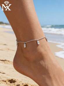 SYMFNY 1件925银长方形立方氧化锆吊坠脚链，适合约会和外出佩戴 - 銀色 - 查看 2