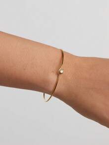 Fashionable Minimalist 925 Sterling Silver Plated Gold Thin Bracelet Inlaid With White Zirconia For Women - Bangle - View 2