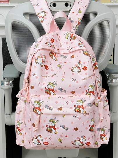 حقيبة ظهر كلاسيكية عصرية مريحة وواسعة ذات نمط كرتوني للحصان، خفيفة الوزن وقابلة للحمل، مناسبة لمختلف المناسبات (بدون قلادة)