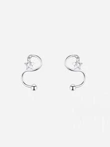 1pc S925 Sterling Silver Circular Zirconia Star Navel Piercing, With Round Spring Screw, Suitable For Daily Wear, Perfect Gift For Girlfriend, Mother And Sister - Single - View 4
