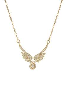 1pc Gold Angel Wing Waterdrop Pendant Necklace, Elegant Chic Style, Suitable For Dates, Parties, Gifts, Comes In OPP Bag Packaging - Gold - View 3