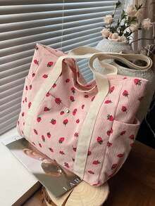 1个可爱草莓印花手提包，大容量单肩包，少女风手提包，上学/上班通勤包，春夏沙滩包，情人节/圣诞节礼物 - 淺粉色 - 查看 3