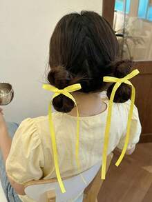 2个女士时尚优雅黄色波点蝴蝶结发夹，适合日常佩戴、春夏派对和外出活动 - 黃色 - 查看 1