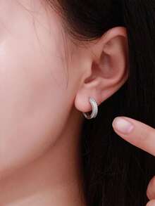 2件套极简几何水钻耳环，奢华复古设计，适合女性、婚礼、订婚等场合佩戴 - 銀色 - 查看 2