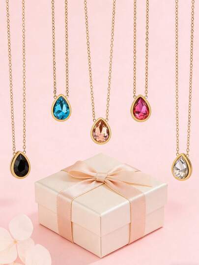 1pc Minimalist Dopamine-Inspired Teardrop Stainless Steel Pendant Necklace For Women, Suitable For Daily Commute, Parties, Dates, And Vacations