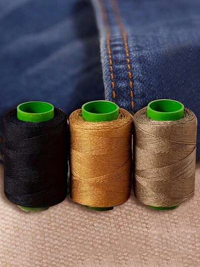 Hilo grueso de denim, hilo de reparación de ropa de triple hebra gruesa, hilo de poliéster para denim, hilo de costura doméstico, hilo de máquina de coser, adecuado para bolsos, denim, telas gruesas DIY, denim, edredones, mochilas, ropa y talla grande