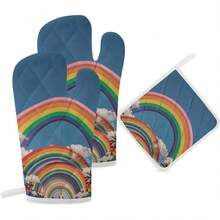 Beautiful World Rainbow Tribe - Guantes de horno y soportes para ollas, guantes de horno y soportes para ollas, juego de 3 guantes de horno de silicona resistentes al calor - 1 - Ver 6