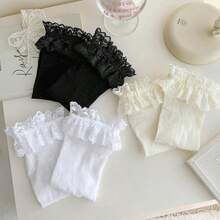 1 đôi tất mùa hè viền ren, tất dài đến bắp chân kiểu ballerina trang trí nơ, tất lưới kiểu Lolita. - Nhiều màu - Xem 11