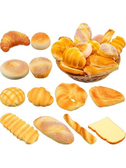 3 Pieces Fake Food Realistic Artificial Slice Fake Decoration Macaroon Birthday Faux Simulation Croissant Model PU Photography Props(Bread)