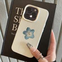 1pc TPU Material Fresh Blue & White Striped Blue Flower Pattern Phone Case Suitable For IPhone 17 Pro Max/17/16 Pro Max/15/13/12/11, S20 FE/A15/S24/A55, Note 11/Note 12/Note 13 Pro, Full Coverage Anti-Drop Soft Protective Phone Case - White - View 2