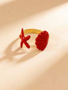 1 pieza Anillo ajustable de la serie Océano, diseño único y de alta gama con estrella de mar y concha marina - Multicolor - Ver 2