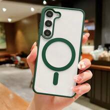 適用於 Galaxy A56 A36 A26 A16 A06 S26 S25 FE A57 A37 A17 A07 的手機殼，強力磁吸保護殼，輕薄防震殼，適用於 S26 Ultra S25 Ultra S24 Ultra S23 Ultra，半透明硬質背板 - 暗夜綠 - 查看 3
