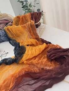 1pc Spring/Summer New Ombre Pleated Soft Long Scarf, Retro Artistic Vibe Shawl For Outing & Beach - Multicolor - View 6