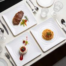 1pc New Threaded Square Plate/Nordic Series/Creative Design/10in, 12in, 14in Options/Scratch & Wear Resistant/Dessert Plate/Sushi Plate/Buffet Plate/BBQ Plate/Holiday Serving Tray/Elegant Photography Plate/Dishwasher - White - View 5