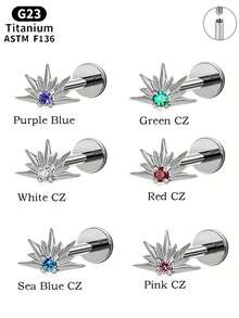 1PC ASTM F136 Titanium Internally Threaded Flat Back Earrings 5A Mini Round Cubic Zirconia Mini CZ Starburst Stud, G23 Titanium Tragus Cartilage Conch Helix Nose Labret Lip Piercing Jewelry For Sensitive Ears Women Men - 1Pc-titanium - View 6