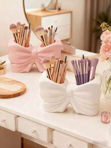 1/2 piezas Juego de cajas de almacenamiento de cosméticos con forma de lazo, soporte para brochas de maquillaje adecuado para tocador, dormitorio, baño, decoración del hogar linda, regalo para damas y amigas, decoración de sala de maquillaje, bolsa de maquillaje, artículo de viaje esencial - Multicolor - Ver 13