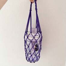 1pc Handmade Woven Mesh Bag, Carrying Bottles, Drinks, And Coffee.Reusable, Portable, And Stylish.A Great Handmade Friends, Family, And Classmates. - 紫色 - 查看 9
