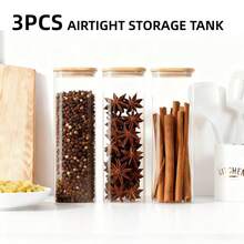 3 Pack Large Capacity Clear Glass Storage Jars With Bamboo Lids, Tall Square 100*300mm Canisters For Pasta, Penne, Noodles, Kitchen Pantry Containers For Dry Food Storage - 3-pack - View 3