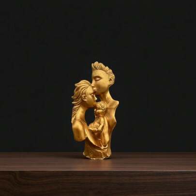 European Creative 3-Person Family Gold Figurine, Resin Decor, Living Room Decoration, Home Gift