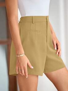 Women's Summer Shorts Fashion Elastic High-Waisted Wide-Leg Business Casual Formal Shorts With Pockets Shorts For Women - 棕黃色 - 查看 3