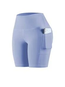 Quần short bó sát dáng rộng dành cho nữ, quần short yoga cạp cao ôm dáng có túi, quần short thể thao thời trang cho mùa xuân/hè. - Màu xanh nhạt - Xem 7