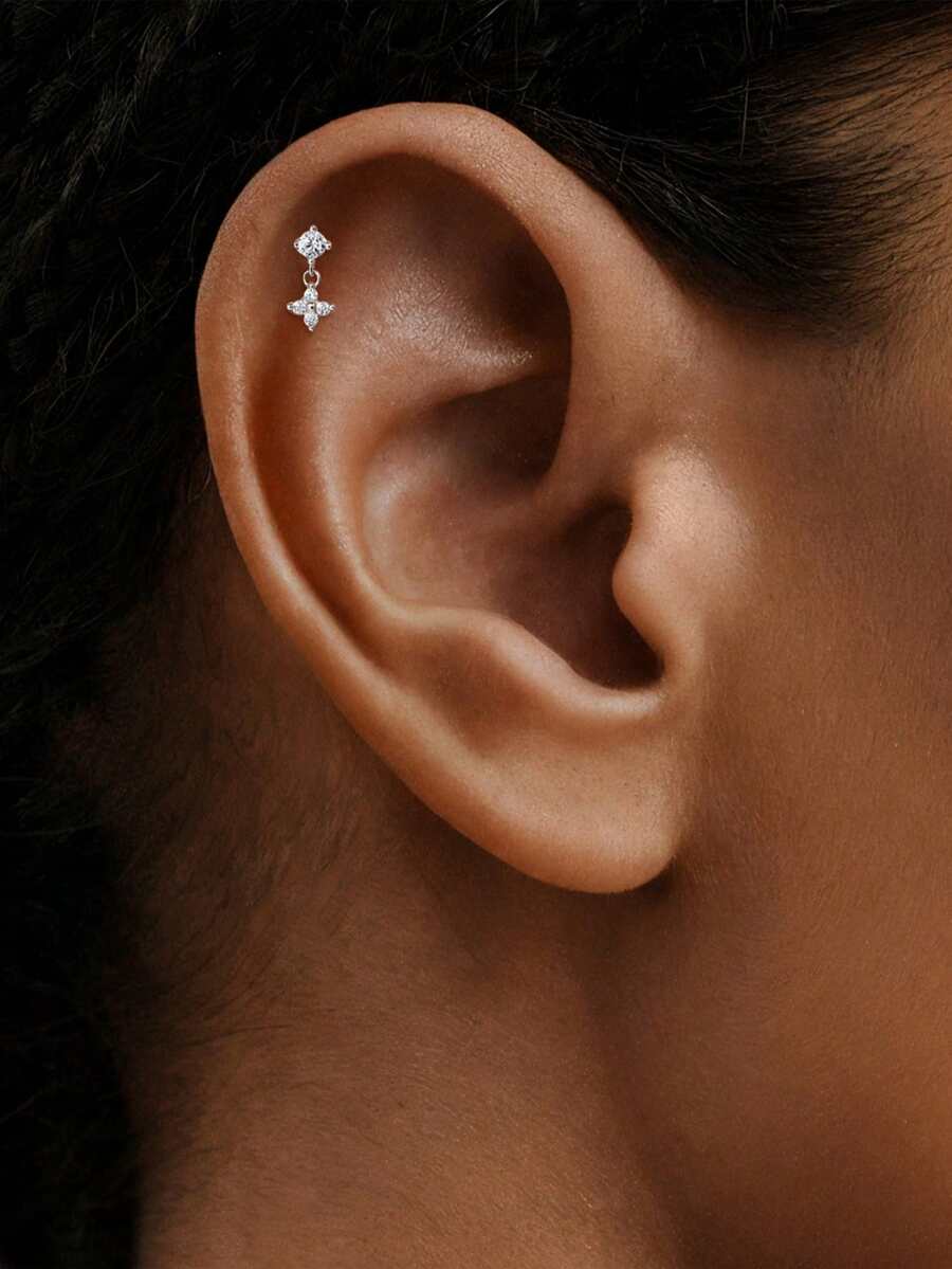 1件装女士几何图案平头耳钉，925纯银嘻哈风耳坠，18K镀金，适合女性日常佩戴、派对、周年纪念、情人节、婚礼、新娘首饰 - 銀色 - 查看 1