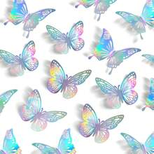 24pcs Vibrant Butterfly Wall Decals, 24pcs In 2 Styles And 3 Sizes Butterfly Stickers For Party Backdrop Decor, 3D Butterfly Stickers Room Nursery Decoration, Wall Decoration - 查看 1